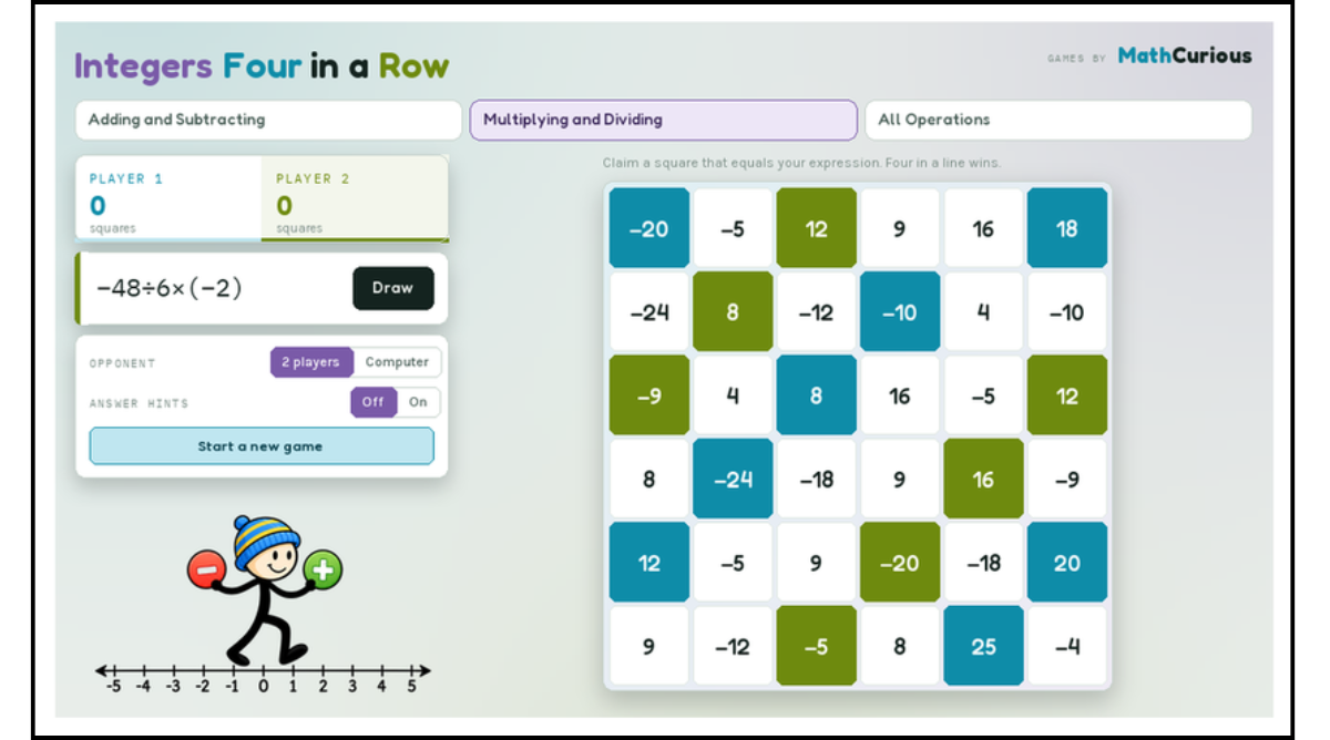 Digital Integers Operations games