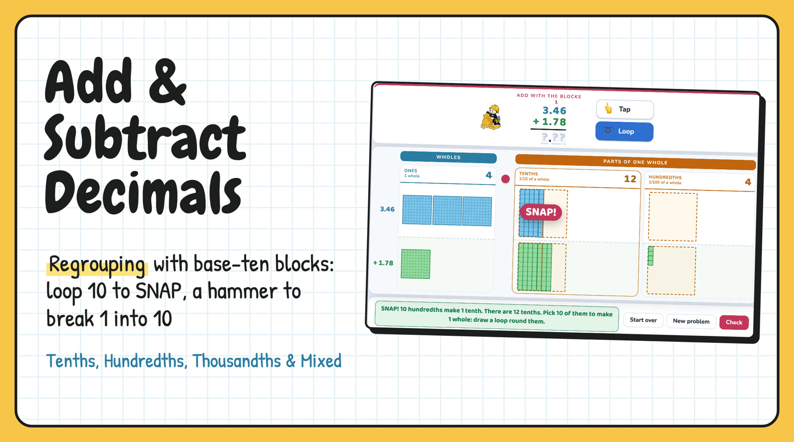 Adding and Subtracting Decimals with Base-Ten Blocks: Add & Subtract Decimals