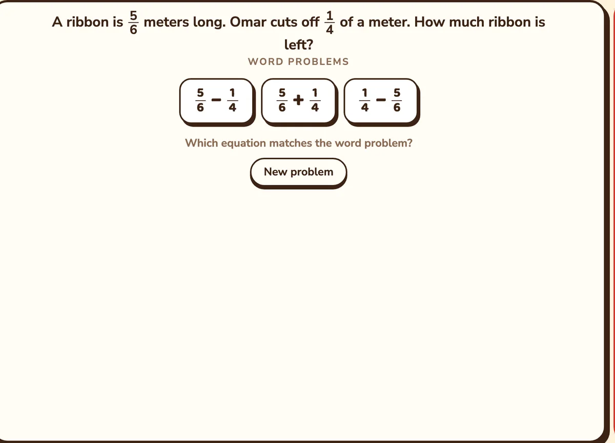 A word problem about a ribbon with three equations to choose from