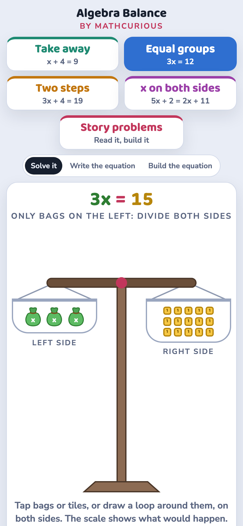 Algebra Balance on a phone screen