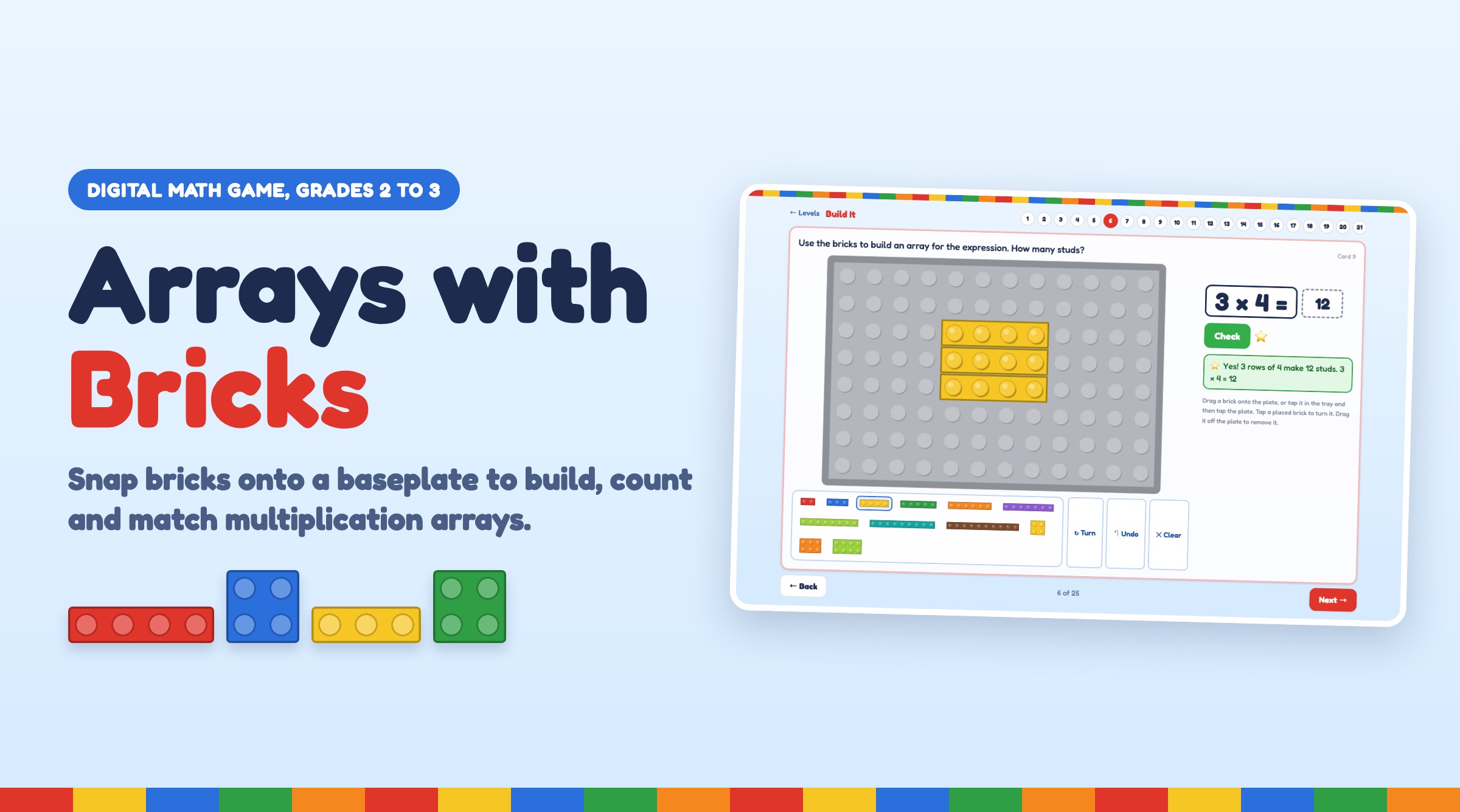 Multiplication Arrays Game: Arrays with Bricks
