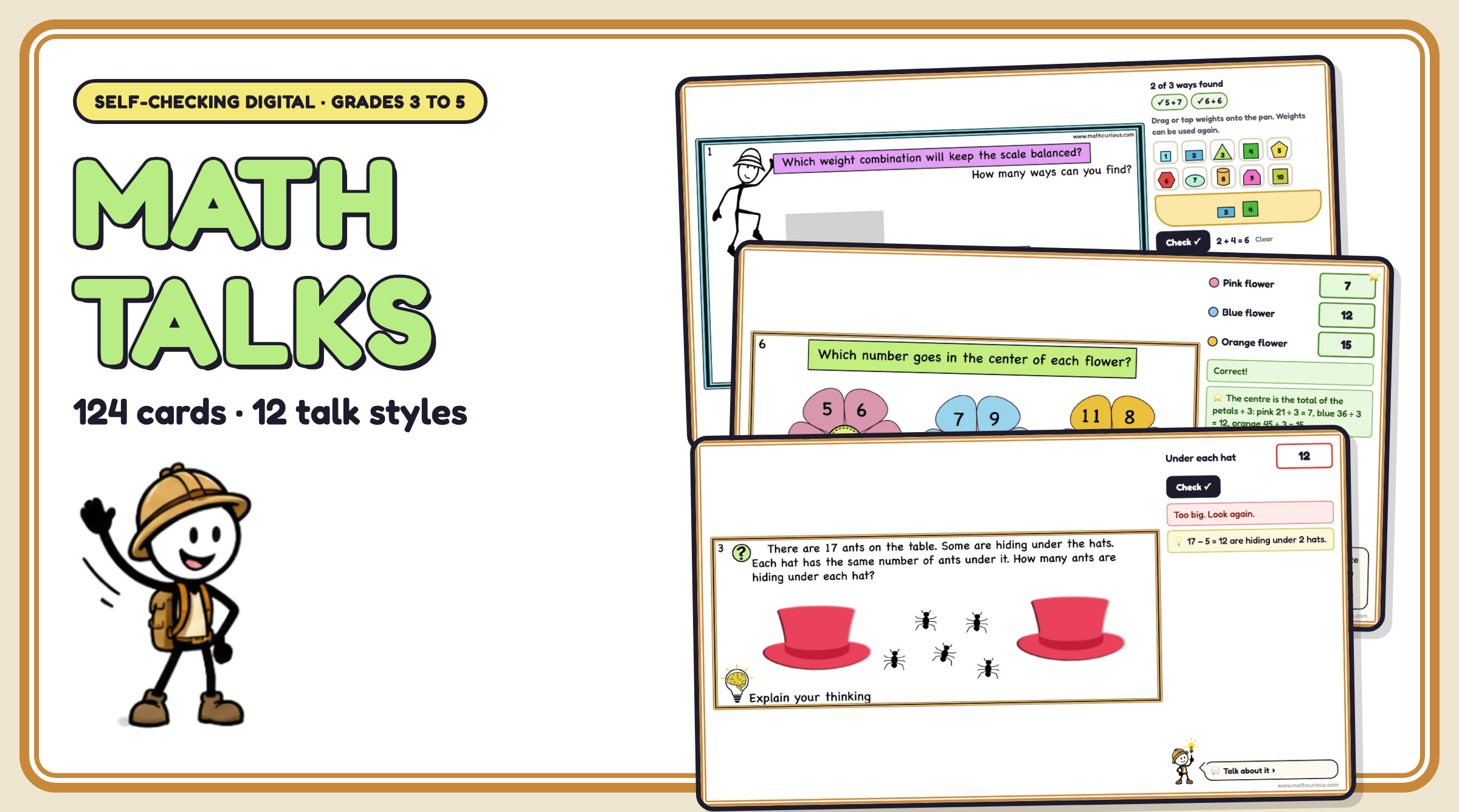 Math Talk Slides That Check Themselves: 124 Self-Checking Math Talks for Grades 3-5