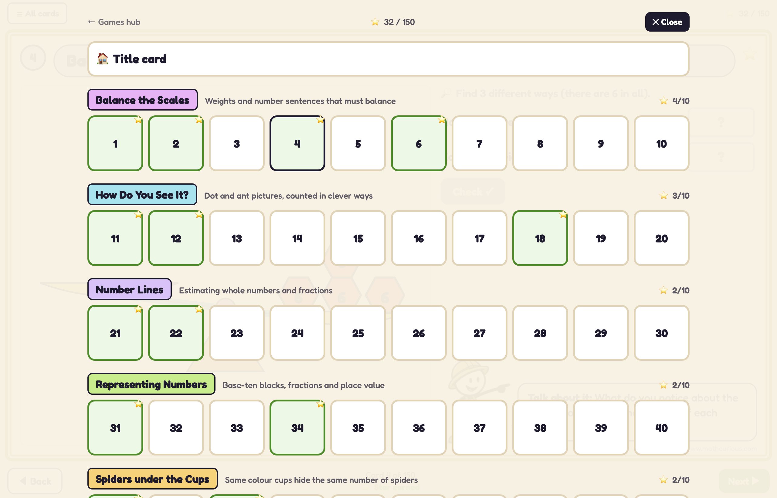 The All cards menu: 150 cards grouped into 15 talk styles, with stars earned