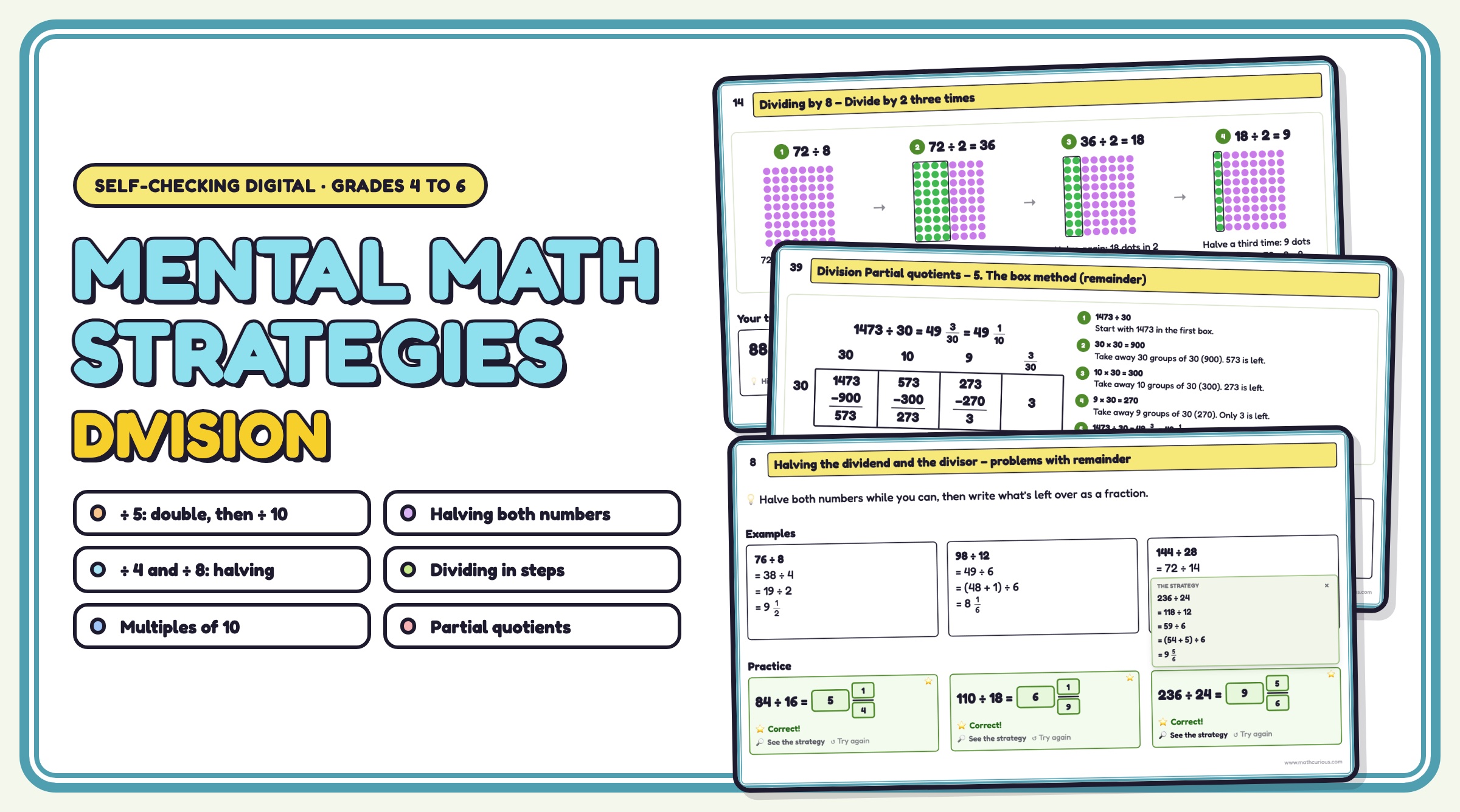 Mental Math Strategies for Division: self-checking, instant feedback