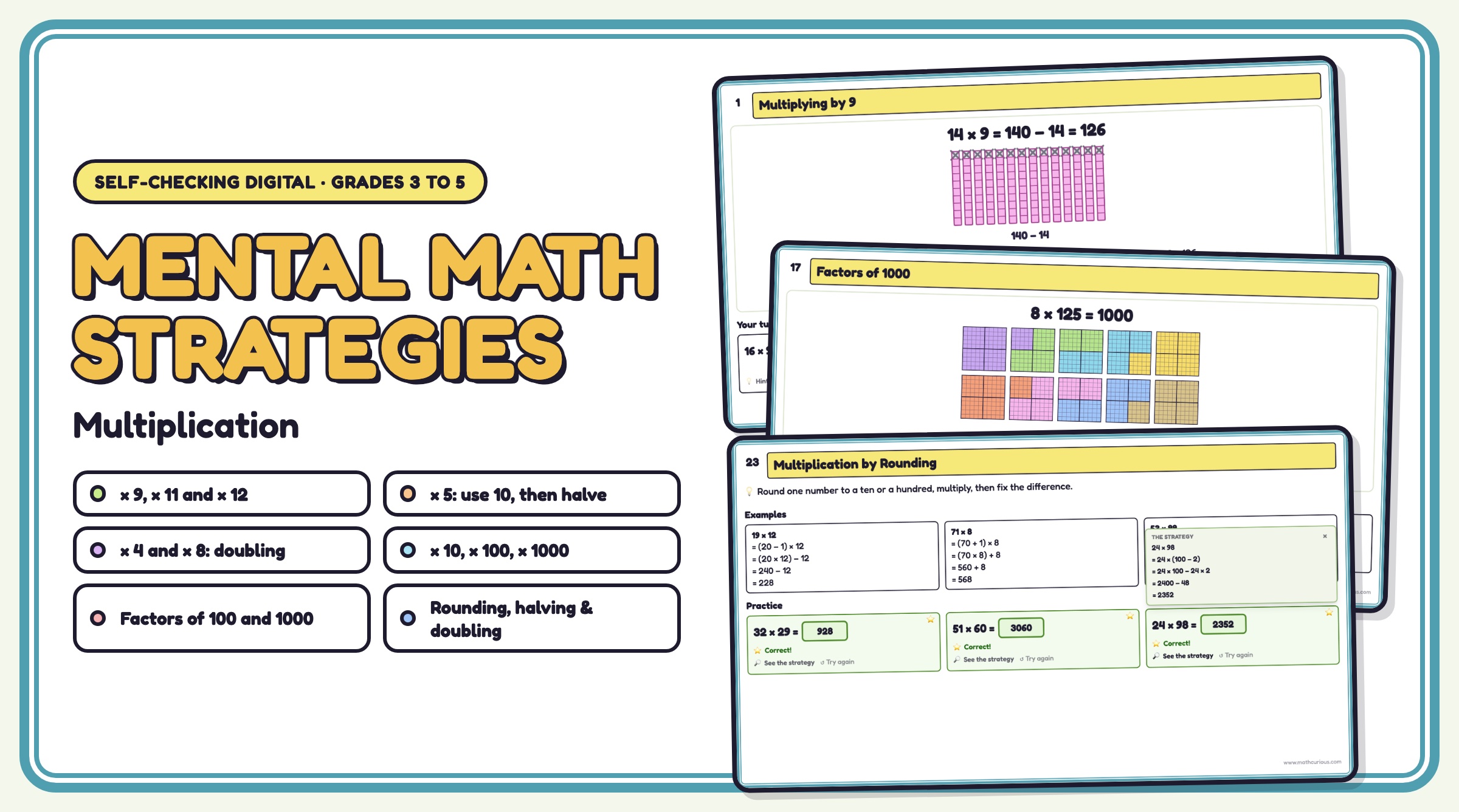 Mental Math Strategies for Multiplication: 107 Self-Checking Problems, Instant feedback