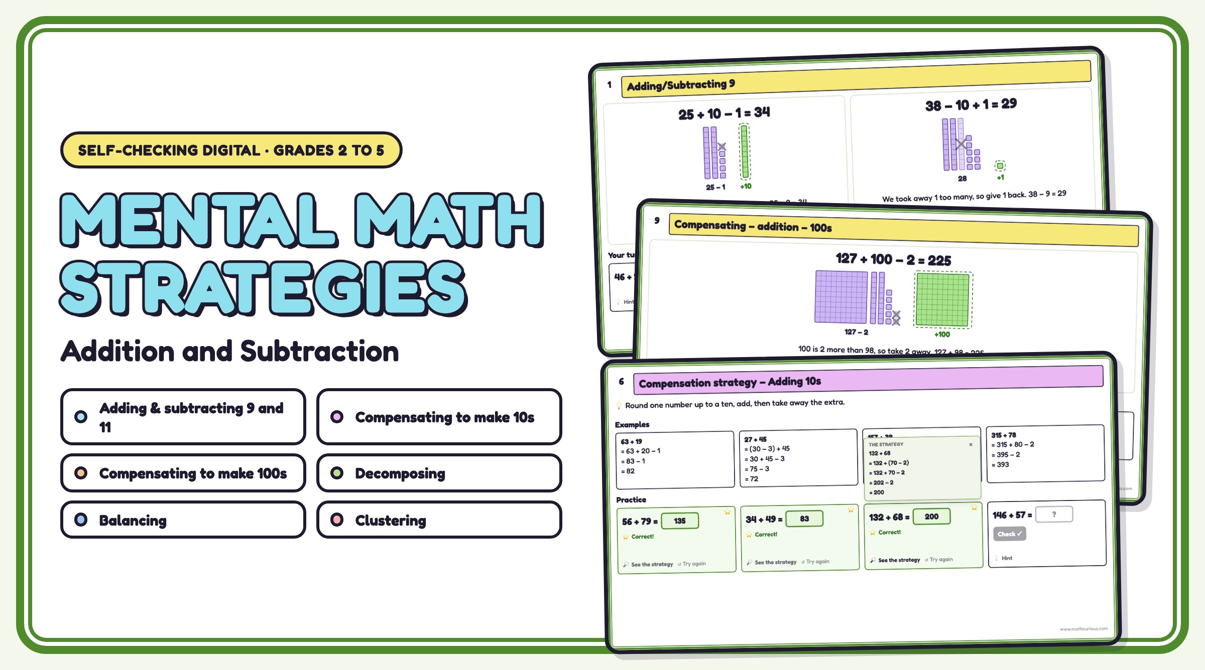 Mental Math Strategies for Addition and Subtraction: 117 Self-Checking Problems