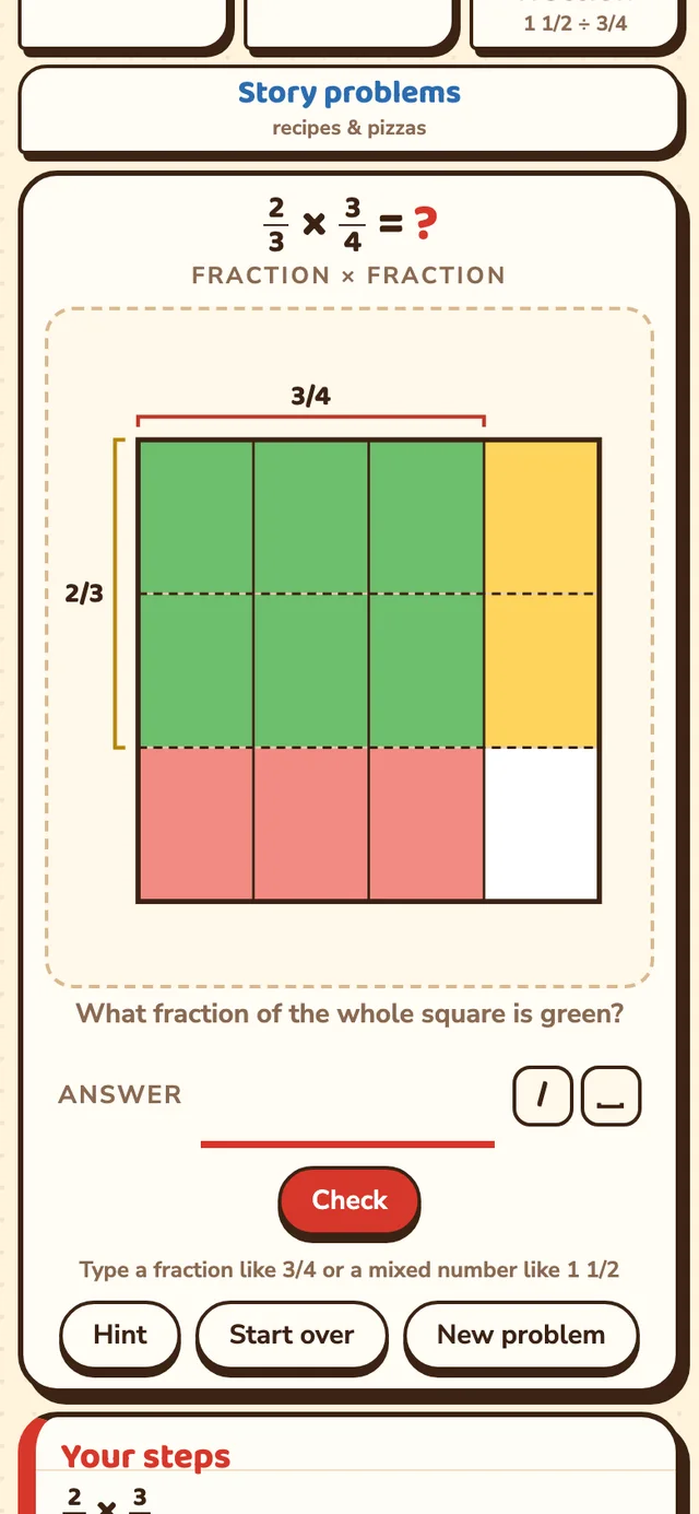 Multiply & Divide Fractions on a phone screen