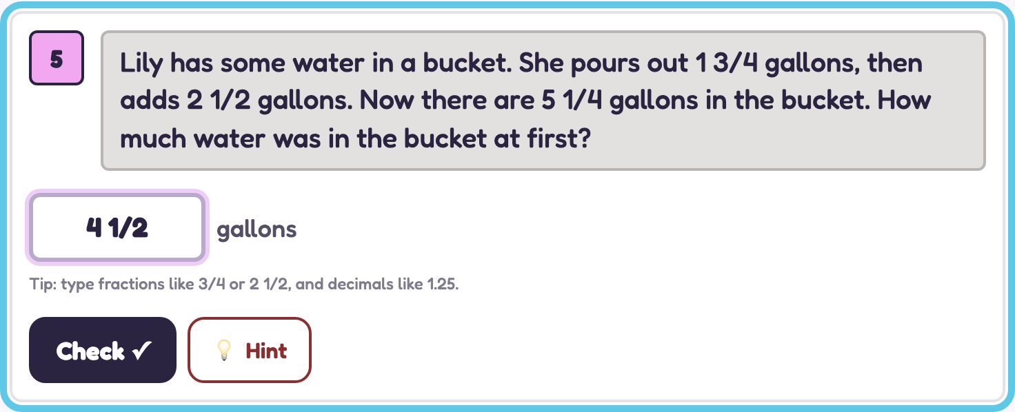 A mixed number, 4 1/2, typed into the answer box