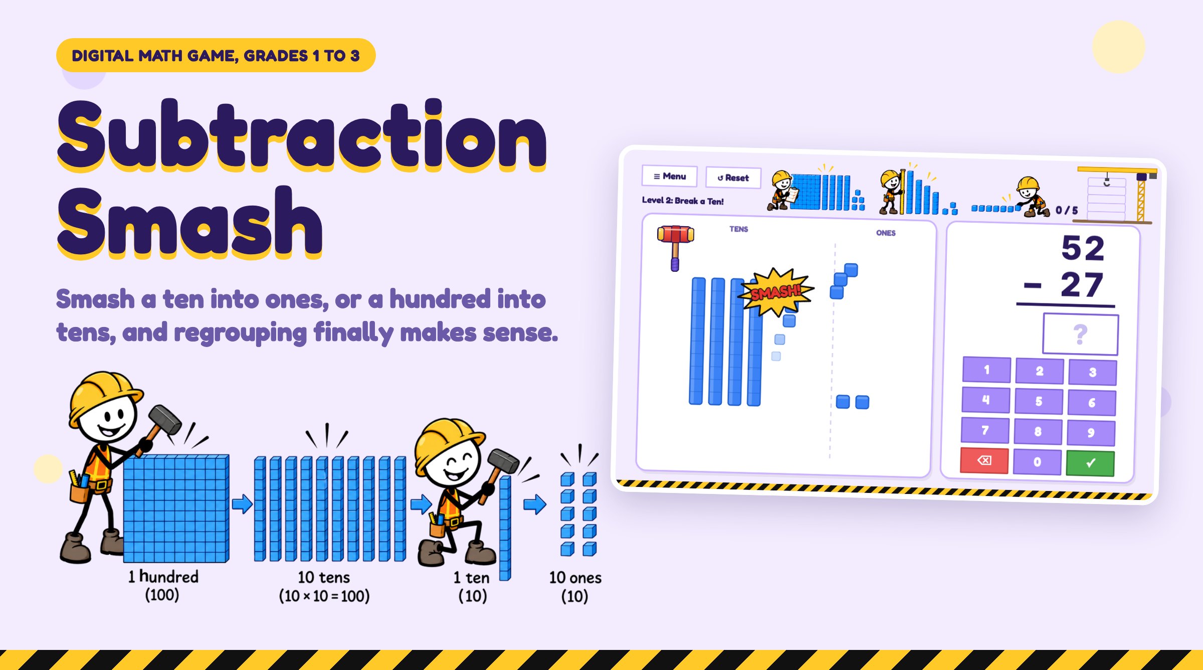 Subtraction with Regrouping Game: Subtraction Smash